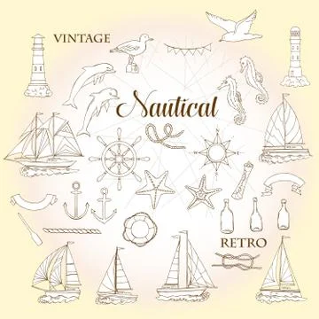 Nautical set with ships Stock Illustration
