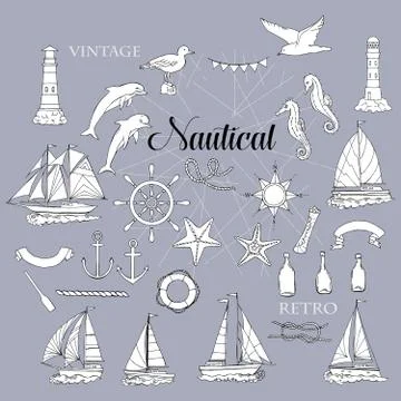 Nautical set with ships Stock Illustration