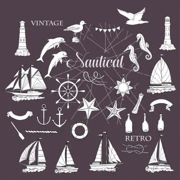 Nautical set with ships Stock Illustration