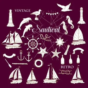 Nautical set with ships Stock Illustration