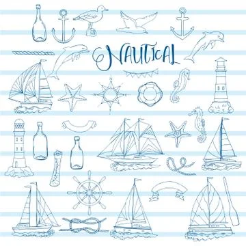 Nautical set with ships Stock Illustration