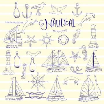 Nautical set with ships Stock Illustration