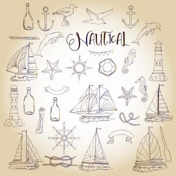 Nautical set with ships Stock Illustration