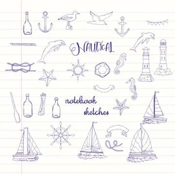 Nautical set with ships Stock Illustration