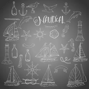 Nautical set with ships Stock Illustration