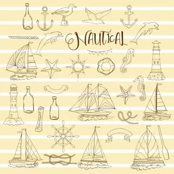 Nautical set with ships Stock Illustration