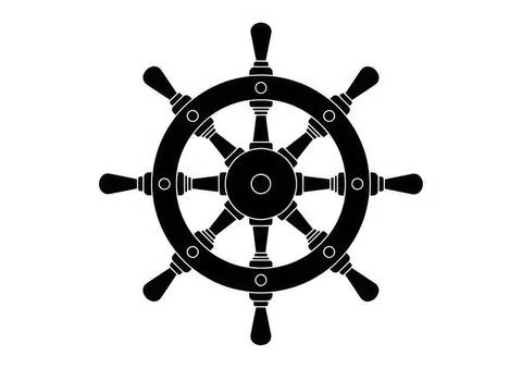 Nautical ship steering wheel with spokes on a plain background Stock Illustration