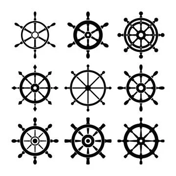Nautical Ship Wheel Icon Set, Vector Illustration. Marine Helm Collection w.. 스톡 일러스트