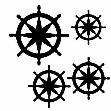 Nautical Ship Wheel Silhouette Vector Illustration, Set of Marine Steering Wheel Stock Illustration