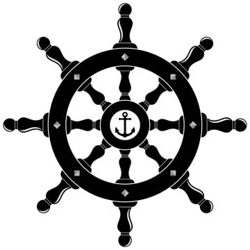 Nautical Steering wheel in black as vector on an isolated white back. Stock Illustration