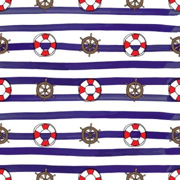 Nautical, Stereeng wheel, Seamless Pattern Vector Illustration. イラスト素材