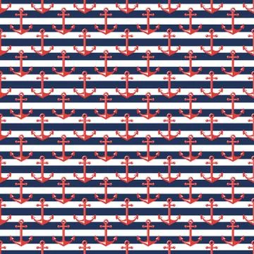 Nautical striped pattern with anchors. Stock Illustration
