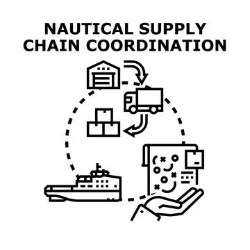 Nautical supply chain coordination managing distribution and logistic Stock Illustration