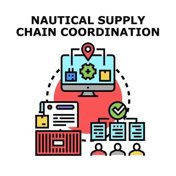 Nautical supply chain coordination managing global logistics Stock Illustration