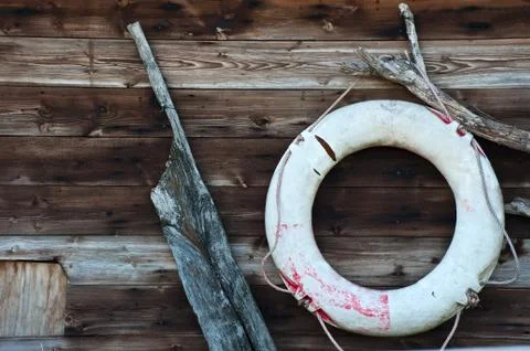 Nautical themed objects on wooden background Stock Photos