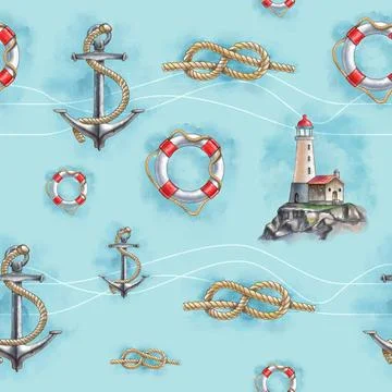 Nautical themed pattern Nautical themed pattern with hand-drawn elements i... Stock Photos