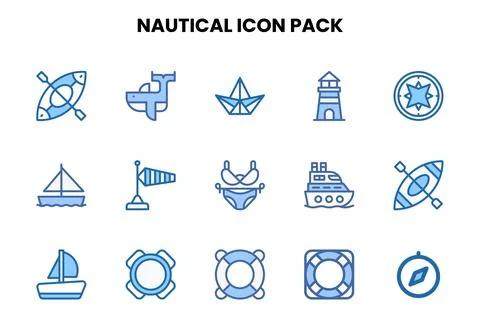 Nautical Two Colour Bundle Icons Pack Stock Illustration