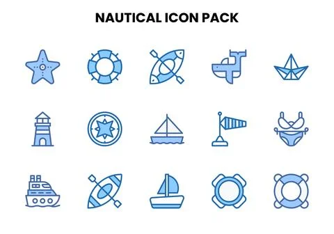Nautical Two Colour Design Icons Pack Stock Illustration