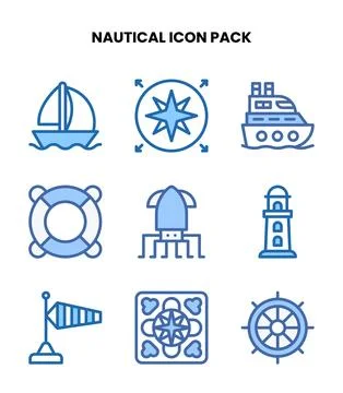 Nautical Two Colour Set Icons Pack Stock Illustration