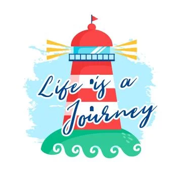 Nautical vector illustration with lighthouse. Stock Illustration