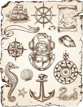 Nautical Vector Illustration Set Illustrazione stock