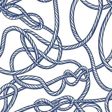 Nautical vintage seamless pattern with blue node rope. Vector hand drawn sket Stock Illustration