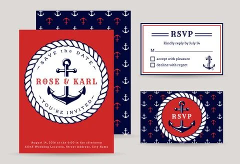 Nautical wedding invitations. Stock Illustration