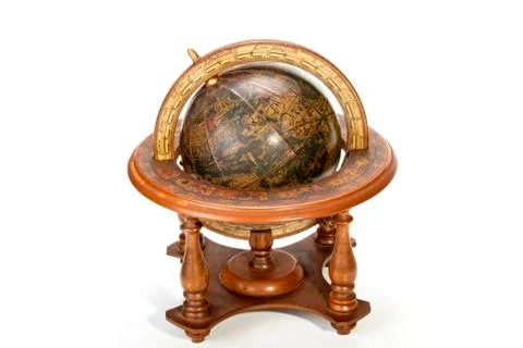 Nautical world globe on table top wooden stand Stock Photos