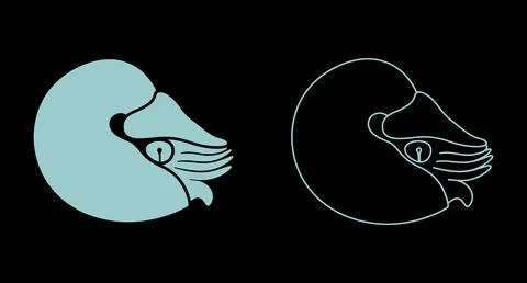 Nautilus shell icon in solid blue silhouette and linear outline with marine.. Stock Illustration