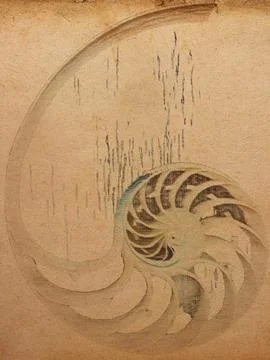 Nautilus shell illustration double exposure with sunset , shell pearl nautilus  Stock Illustration