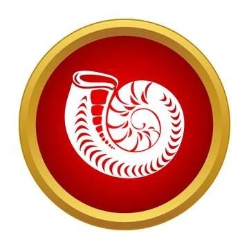 Nautilus shell spiral flat icon gold rim 库存插图