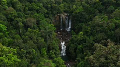 Nauyaca waterfall in the middle of a dense tropical forest Costa Rica aerial  Stock Footage 149858048