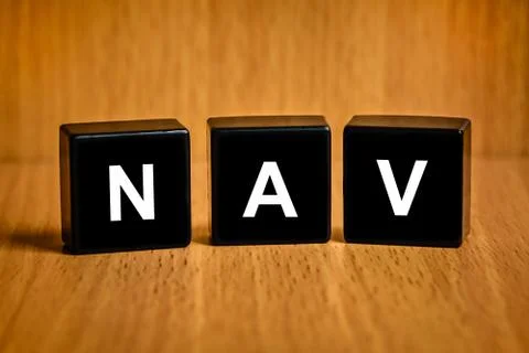 NAV or Net asset value word on black block Stock Photos