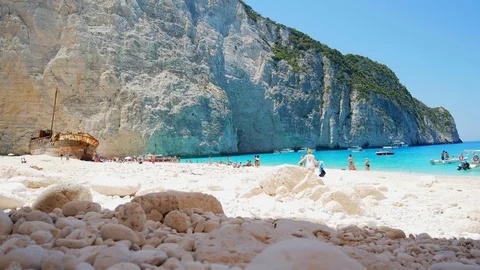 Navagio shipwreck beach Stock Footage
