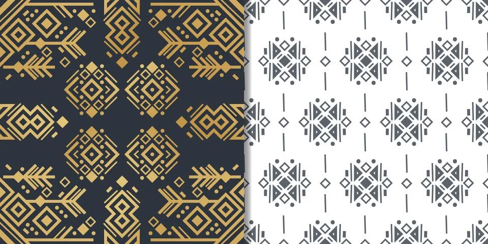 Navajo elements set with seamless patterns and abstract aztec elements イラスト素材