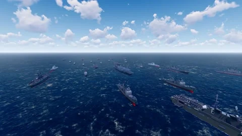 Naval aircraft carrier battle group military exercise Stock Footage