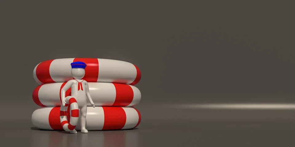 Naval and rubber rings in  3d rendering Illustration