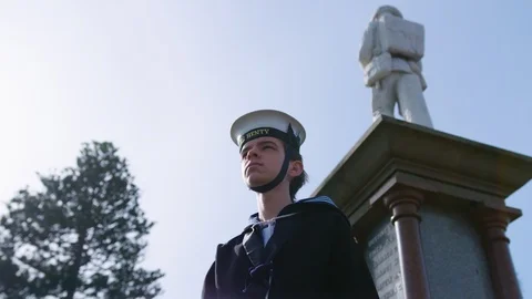 Naval Cadet at attention Anzac Day 25th April 2014 Portland Victoria. Stock Footage 87638809