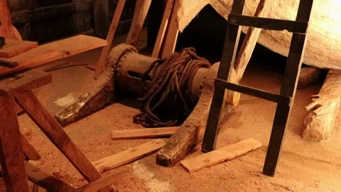 Naval construction workshop ancient middle ages shipwright vessel Video stock 117178075