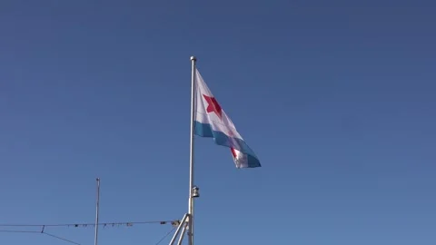 Naval ensign of the USSR from the Soviet era fluttering in the wind against.. Stock Footage 335081764