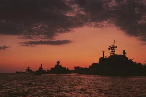 Naval Fleet at Dusk Stock Photos