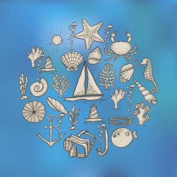 Naval hand drawing vector presentation template. Stock Illustration