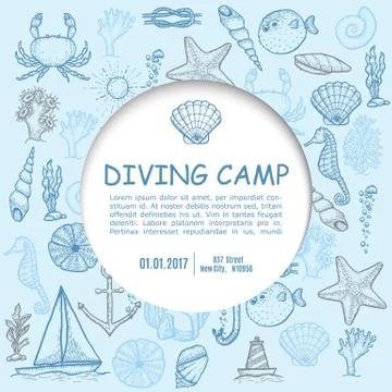 Naval hand drawing vector presentation template. Stock Illustration