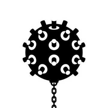 Naval mine icon with spiked shell and metal chain, black and white simple i.. Stock Illustration
