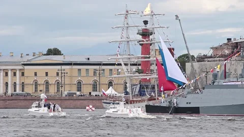 Naval parade in honor of the Navy Day. Stock Footage 203791396