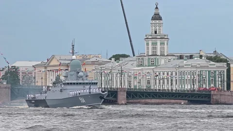 Naval parade in honor of the Navy Day. Stock Footage 203792406