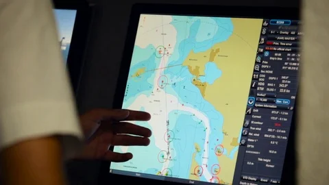 Naval school student using touch screen on simulation program to practice Video stock 84701854