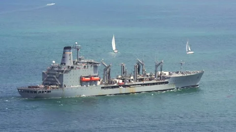 Naval ship sailing in the ocean Video stock 157297785