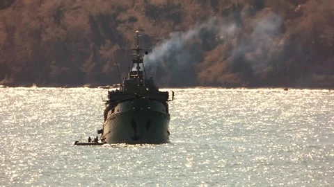 Naval soldiers stop cargo ship. Varna, Bulgaria, EU, 16 march 2020 Stock Footage 318909342
