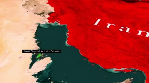 Naval Support Activity Bahrain Location Map Near Iran, 3D Map Animation Stock Footage 344326956
